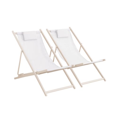 Lot De 2 Chaises Pliantes Matera Acier Et Textilène Avec Coussin. Beige. 102 X 62 X 81 Cm