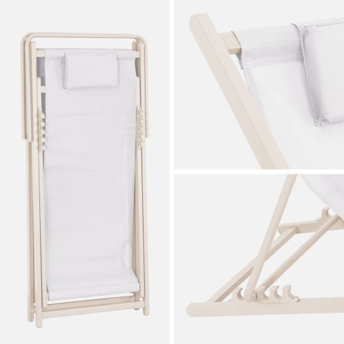 Lot De 2 Chaises Pliantes Matera Acier Et Textilène Avec Coussin. Beige. 102 X 62 X 81 Cm