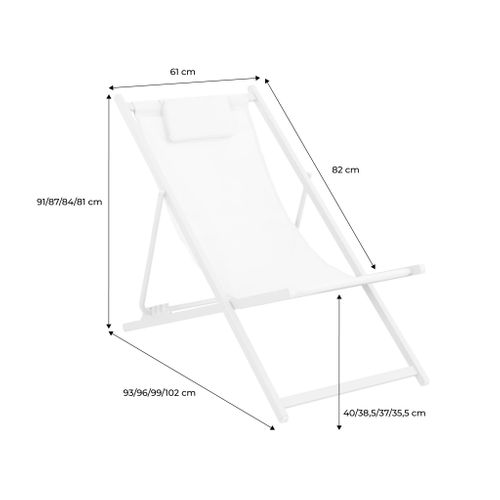 Lot De 2 Chaises Pliantes Matera Acier Et Textilène Avec Coussin. Beige. 102 X 62 X 81 Cm