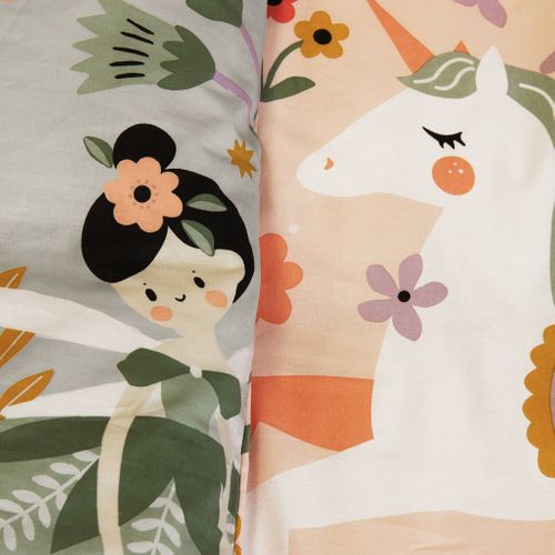 Parure De Lit Réversible Feerie 1 Place Imprimé Thème Licorne / Danseuse 140 X 200cm