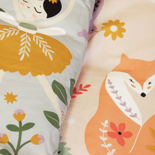 Parure De Lit Réversible Feerie 1 Place Imprimé Thème Licorne / Danseuse 140 X 200cm