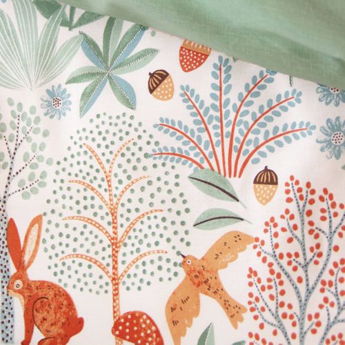 Parure De Lit Maxence Réversible 1 Place Imprimé Thème Automne. Vert. 140 X 200cm