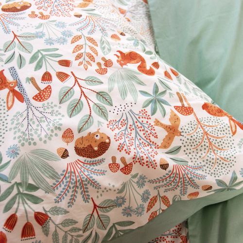 Parure De Lit Maxence Réversible 1 Place Imprimé Thème Automne. Vert. 140 X 200cm