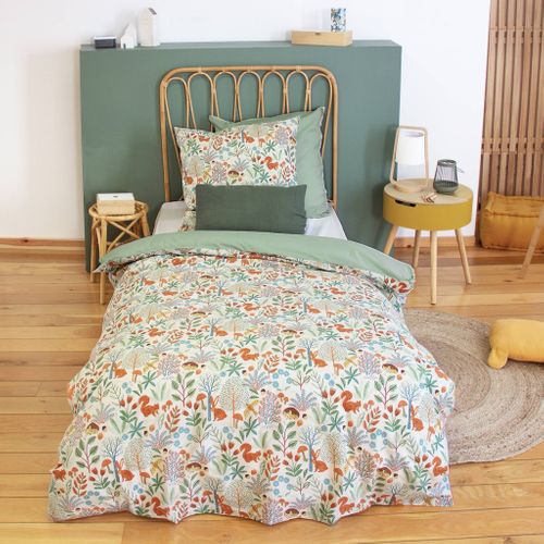 Parure De Lit Maxence Réversible 1 Place Imprimé Thème Automne. Vert. 140 X 200cm