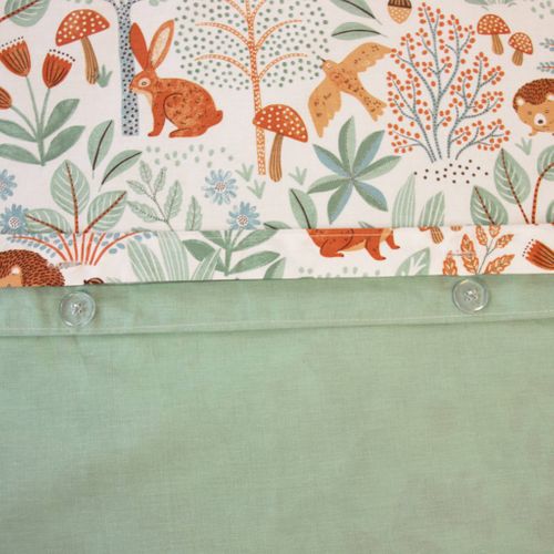 Parure De Lit Maxence Réversible 1 Place Imprimé Thème Automne. Vert. 140 X 200cm