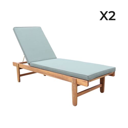 Set De 2 Bains De Soleil En Acacia – Arequipa – Transats Avec Coussins Kaki Et Roulettes. Multi