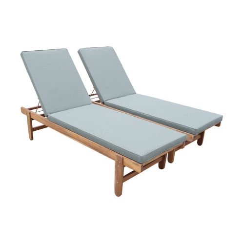 Set De 2 Bains De Soleil En Acacia – Arequipa – Transats Avec Coussins Kaki Et Roulettes. Multi