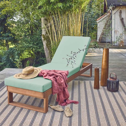 Bain De Soleil En Bois D'eucalyptus Pamplona. Multi Positions. Toile En Polyester Vert De Gris.