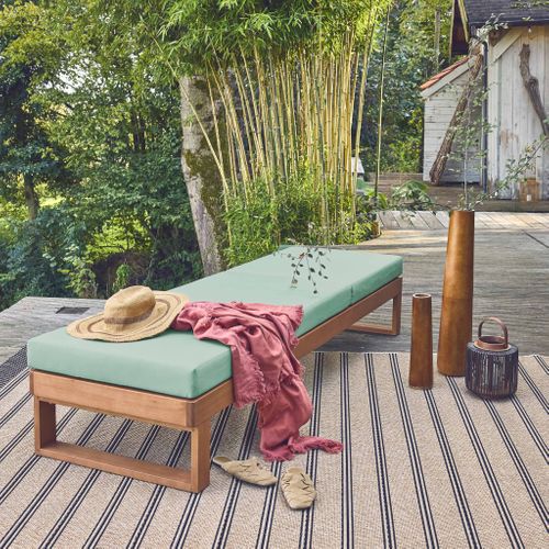 Bain De Soleil En Bois D'eucalyptus Pamplona. Multi Positions. Toile En Polyester Vert De Gris.