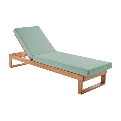 Bain De Soleil En Bois D'eucalyptus Pamplona. Multi Positions. Toile En Polyester Vert De Gris.