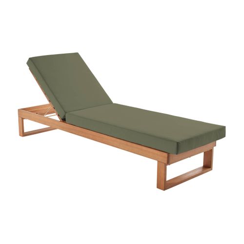 Bain De Soleil En Bois D'eucalyptus Pamplona. Multi Positions. Toile En Polyester Kaki.