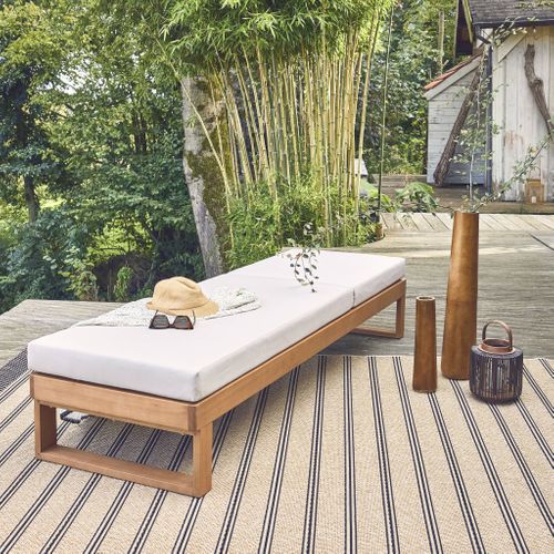 Bain De Soleil En Bois D'eucalyptus Pamplona. Multi Positions. Toile En Polyester Beige 204X63X11.5