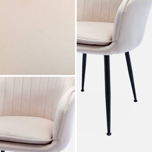 Lot De 4 Fauteuils En Velours Blanc Cassé Et Pieds En Métal Noir. Shella L 57 X P 59 X H 84.5