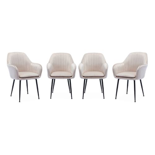 Lot De 4 Fauteuils En Velours Blanc Cassé Et Pieds En Métal Noir. Shella L 57 X P 59 X H 84.5