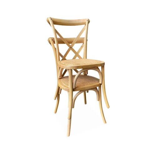 Lot De 4 Chaises De Bistrot En Bois De Cédrèle Naturel. Vintage. Assise En Rotin. Empilables