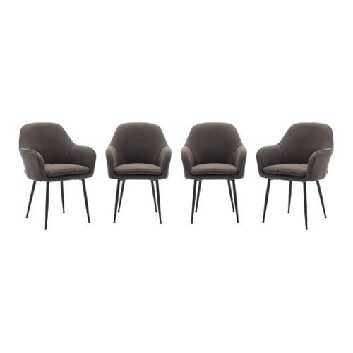 Lot De 4 Fauteuils En Velours Côtelé Gris Foncé Et Pieds En Métal Noir Mat. L 57 X P 59 X H 84.5cm