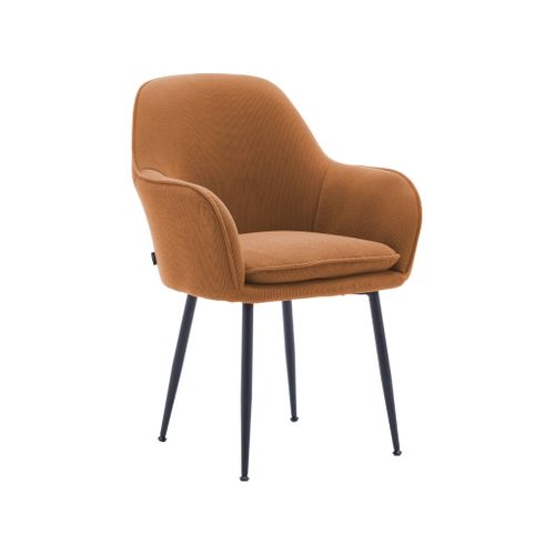 Lot De 4 Fauteuils En Velours Côtelé Camel Et Pieds En Métal Noir Mat. L 57 X P 59 X H 84.5cm