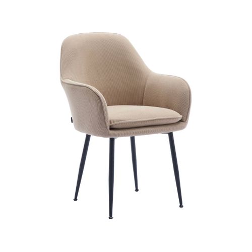 Lot De 4 Fauteuils En Velours Côtelé Beige Et Pieds En Métal Noir Mat. L 57 X P 59 X H 84.5cm