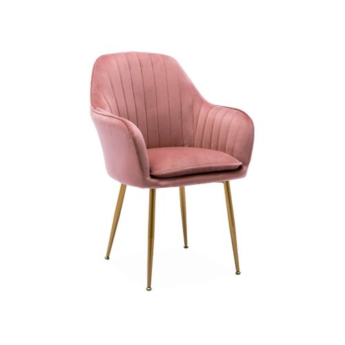 Lot De 4 Fauteuils En Velours Vieux Rose Et Pieds En Métal Noir. Shella L 57 X P 59 X H 84.5