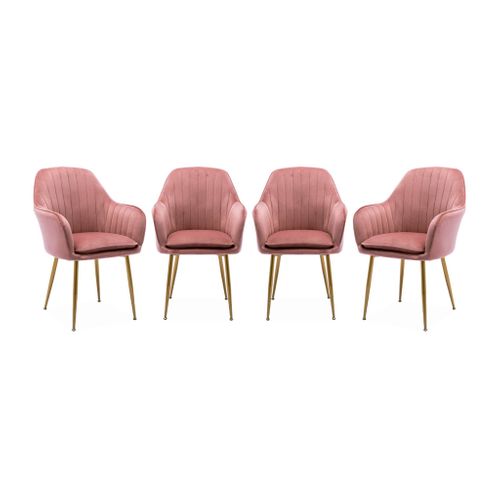 Lot De 4 Fauteuils En Velours Vieux Rose Et Pieds En Métal Noir. Shella L 57 X P 59 X H 84.5