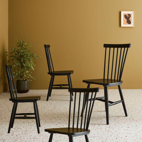 Lot De 4 Chaises Noires à Barreaux En Bois D'hévéa. Romie. L 50.8 X P 44.2 X H 90cm