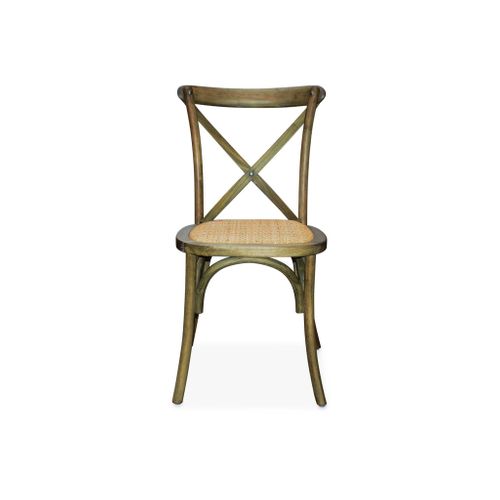 Lot De 4 Chaises De Bistrot En Bois D'hévéa Marron Vieilli. Vintage. Assise En Rotin