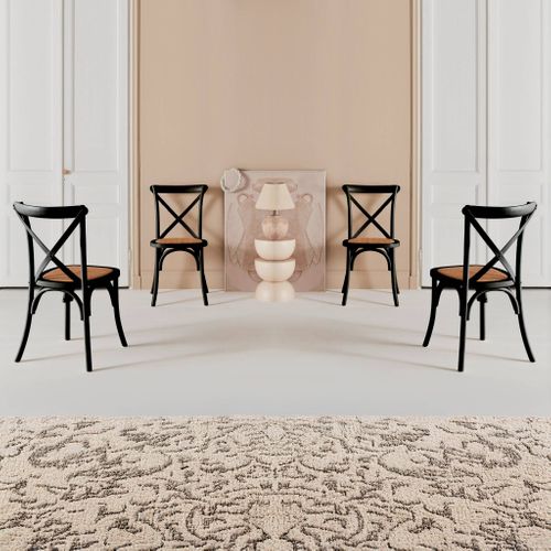 Lot De 4 Chaises De Bistrot En Bois D'hévéa Noir. Vintage. Assise En Rotin. Empilables