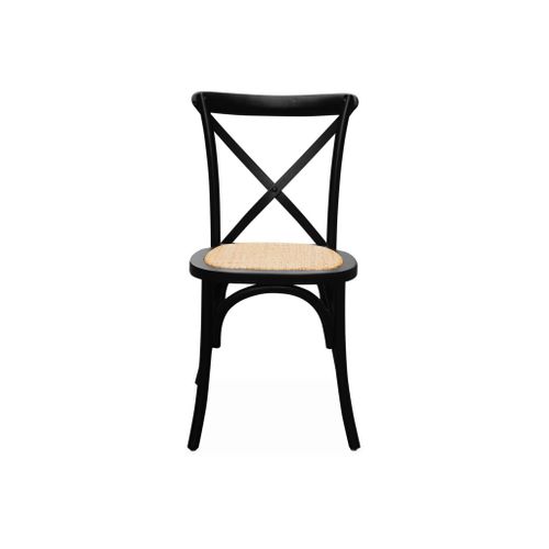 Lot De 4 Chaises De Bistrot En Bois D'hévéa Noir. Vintage. Assise En Rotin. Empilables