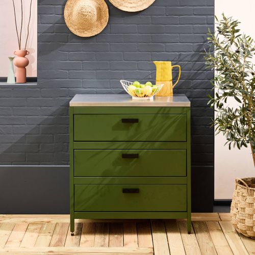 Cuisine D'extérieure En Acier Vert Avec 3 Tiroirs L80cm