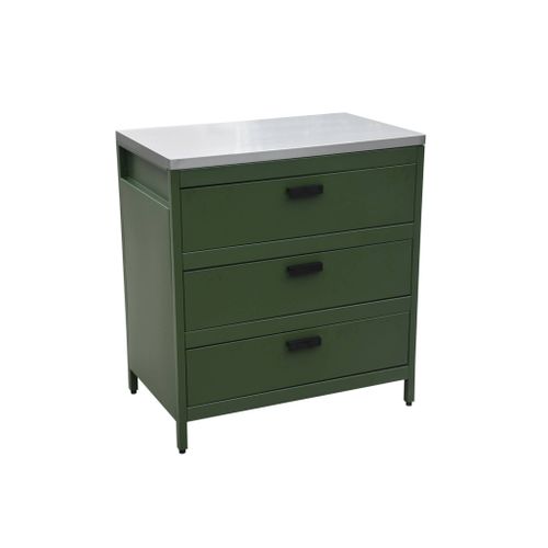 Cuisine D'extérieure En Acier Vert Avec 3 Tiroirs L80cm