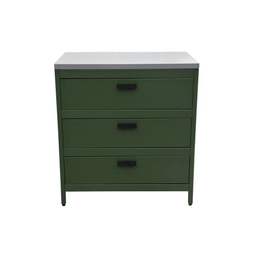 Cuisine D'extérieure En Acier Vert Avec 3 Tiroirs L80cm