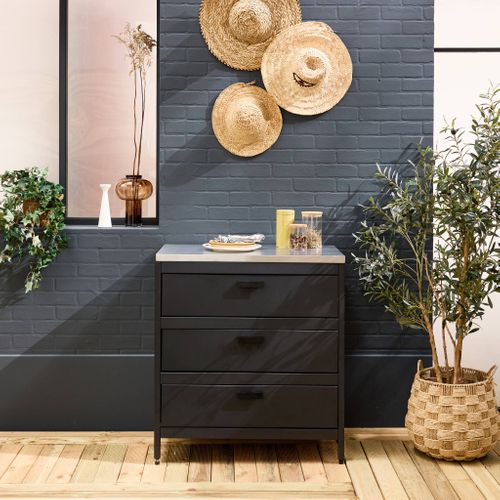 Cuisine D'extérieure En Acier Noir Avec 3 Tiroirs L80cm
