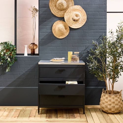 Cuisine D'extérieure En Acier Noir Avec 3 Tiroirs L80cm