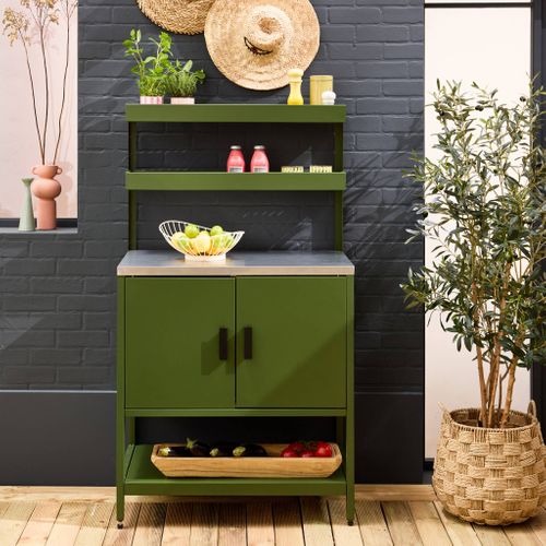 Cuisine D'extérieure En Acier Vert Avec 2 Étagères Suspendues Et 2 Portes L80cm