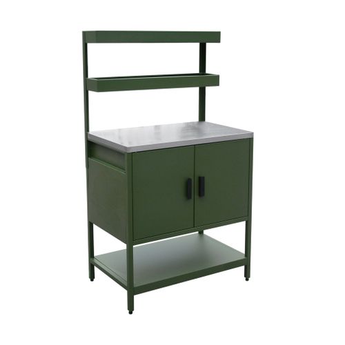 Cuisine D'extérieure En Acier Vert Avec 2 Étagères Suspendues Et 2 Portes L80cm