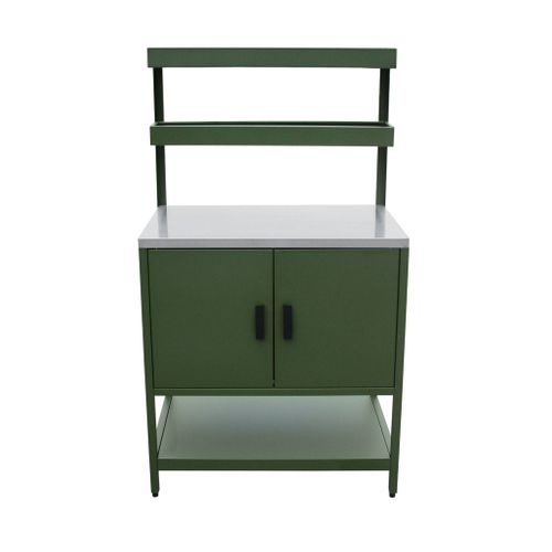 Cuisine D'extérieure En Acier Vert Avec 2 Étagères Suspendues Et 2 Portes L80cm