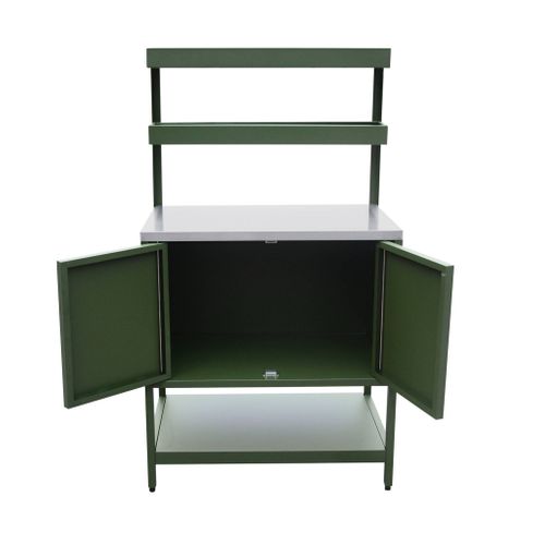 Cuisine D'extérieure En Acier Vert Avec 2 Étagères Suspendues Et 2 Portes L80cm