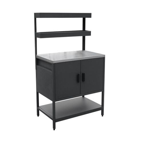 Cuisine D'extérieur En Acier Noir Avec 2 Étagères Suspendues Et 2 Portes L80cm