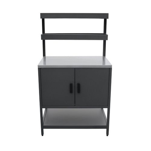 Cuisine D'extérieur En Acier Noir Avec 2 Étagères Suspendues Et 2 Portes L80cm