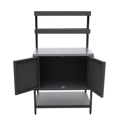 Cuisine D'extérieur En Acier Noir Avec 2 Étagères Suspendues Et 2 Portes L80cm