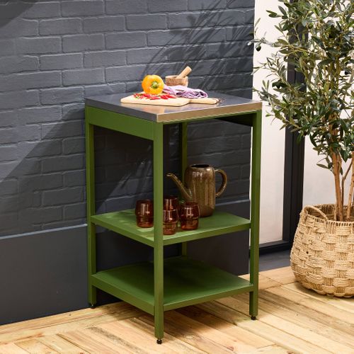 Cuisine D'extérieure En Acier Vert Avec 2 Étagères L49cm