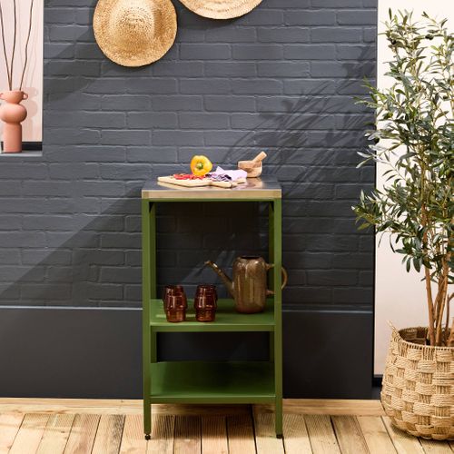 Cuisine D'extérieure En Acier Vert Avec 2 Étagères L49cm