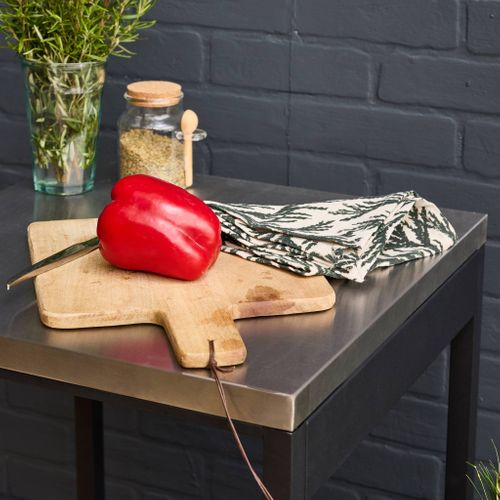 Cuisine D'extérieur En Acier Noir Avec 2 Étagères L49cm