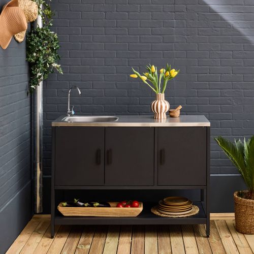 Cuisine D'extérieure En Acier Noir Avec Évier L120cm