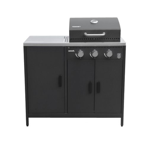 Barbecue Gaz 3 Brûleurs . Noir. 3 Portes Et 2 Espaces De Rangement