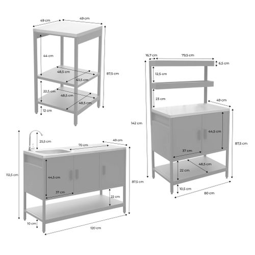 Cuisine Extérieure 3 Modules En Acier Inoxydable Noir
