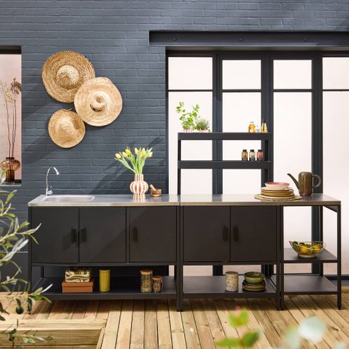 Cuisine Extérieure 3 Modules En Acier Inoxydable Noir