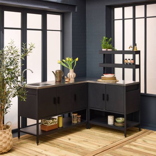 Cuisine Extérieure 3 Modules En Acier Inoxydable Noir