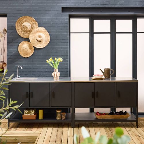 Cuisine Extérieure 2 Modules En Acier Inoxydable Noir