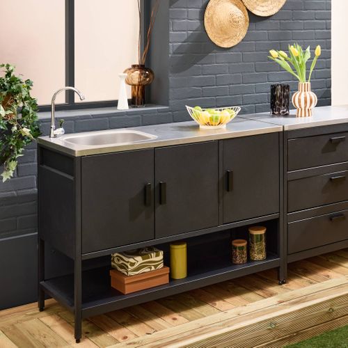 Cuisine Extérieure 6 Modules Avec Barbecue En Acier Inoxydable Noir